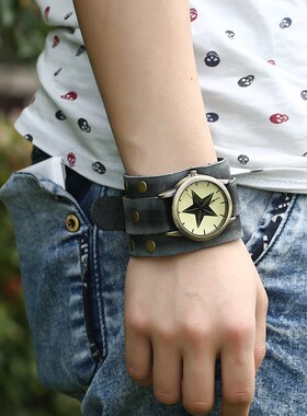 欧美朋克复古真皮手链表 WB01436男士手表 个性牛皮手链表