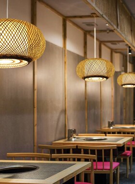 新中式竹编鼓形吊灯餐厅大厅大堂包间酒店民宿茶室日式禅意灯具