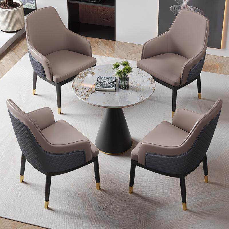 新款皮艺菱格宾利餐椅酒店工程接待单人沙发椅洽谈一桌四椅岩板桌