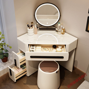 现代简约房间梳妆台小户型拐角收纳柜一体卧室三角形化妆桌隐藏式