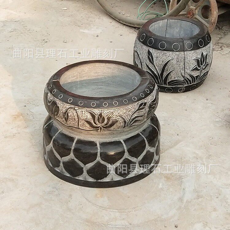 石雕柱基石仿古做旧柱墩底座青石柱础中式庭院柱基石家用装饰摆件