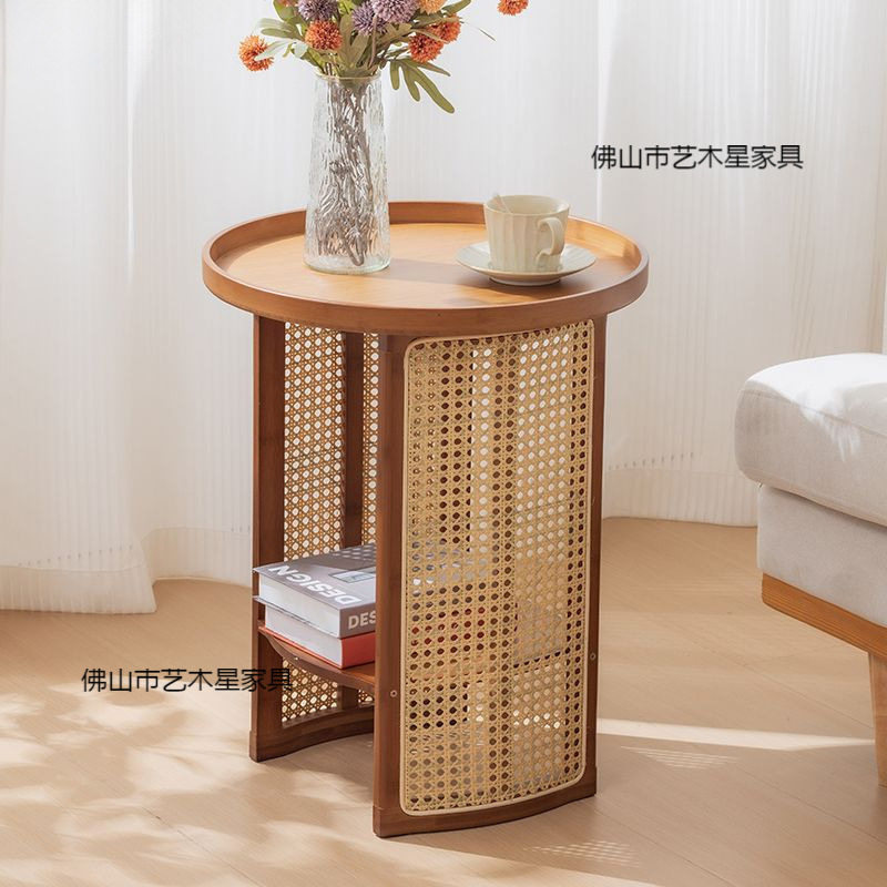 藤编茶几客厅家用沙发边几简约卧室边桌小户型茶台圆形收纳小桌子