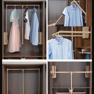 衣柜升降衣架衣橱推拉液压挂衣器下拉式 架缓冲多功能伸缩衣杆 挂裤