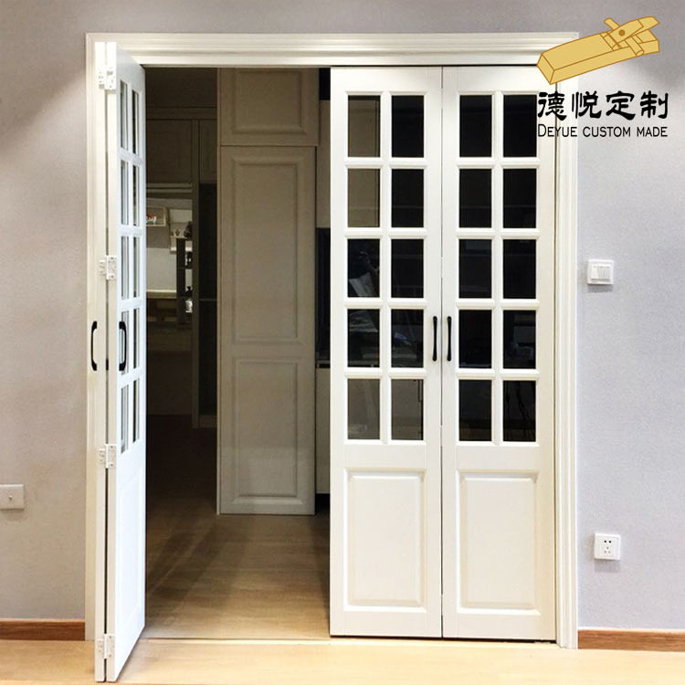 厂家可订隔断折叠门美式实木玻璃推拉门厨房折叠双开门