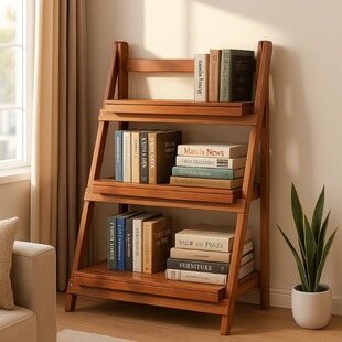 书架落地置物架一体靠墙可移动儿童绘板架实木不占空间立架可折叠