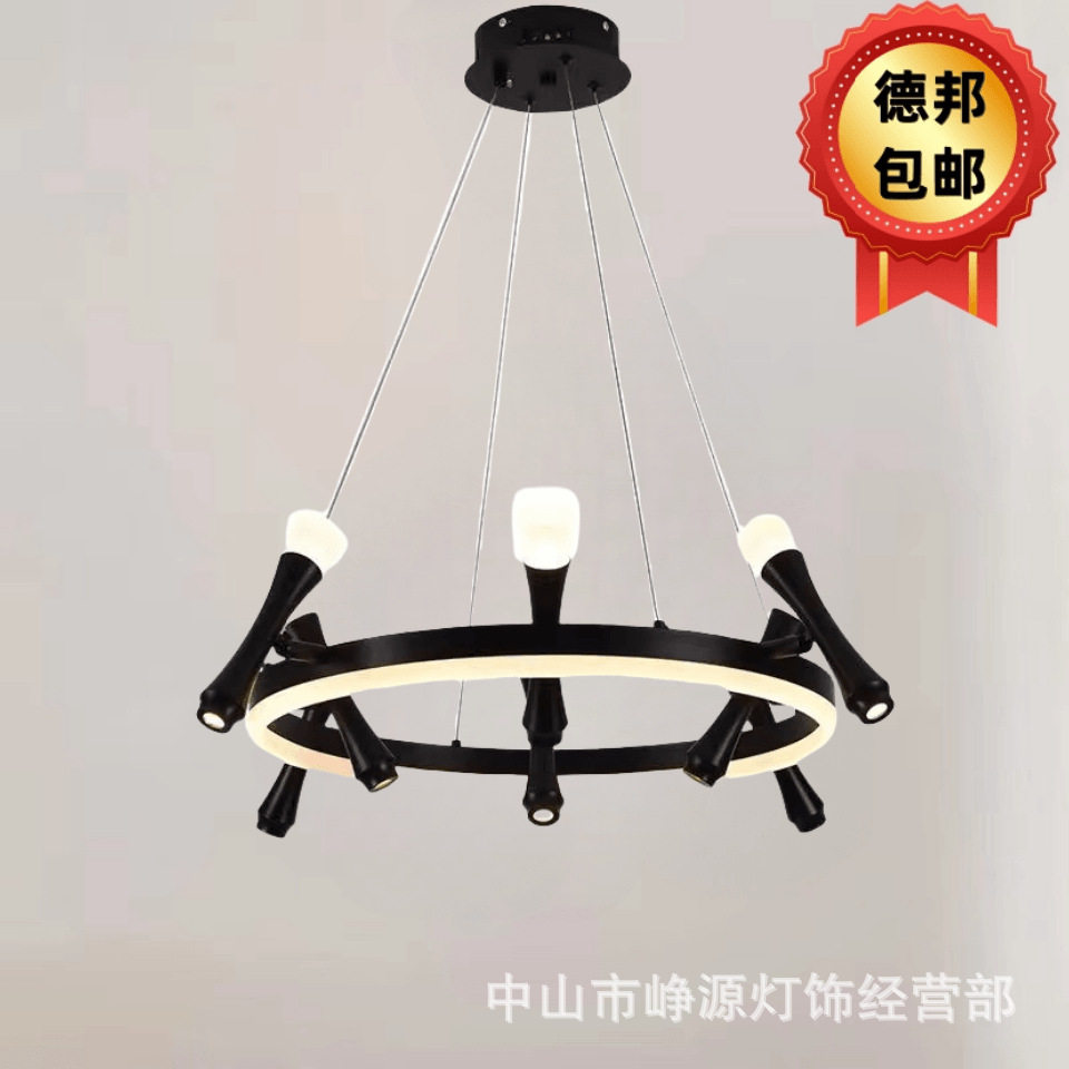 新款工业风客厅吊灯创意旋转loft现代简约圆环餐厅卧室服装店灯具