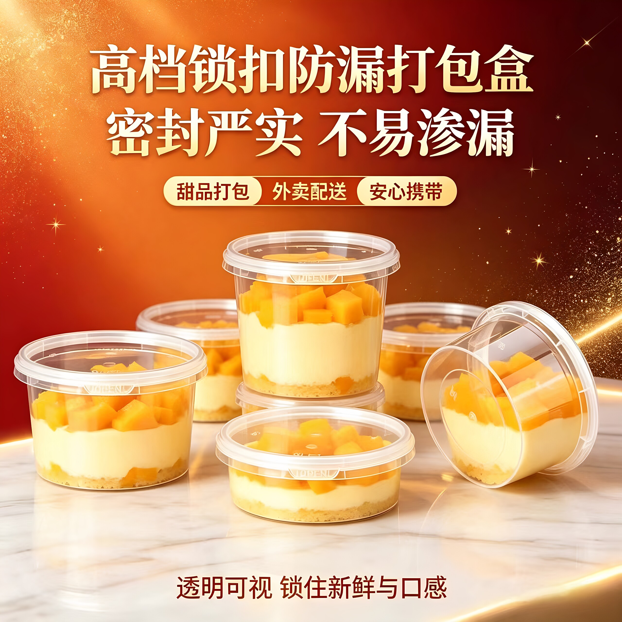 新品一次性碗外卖甜品冰粉汤圆打包盒锁扣粥桶防漏炖汤盒带盖糖水