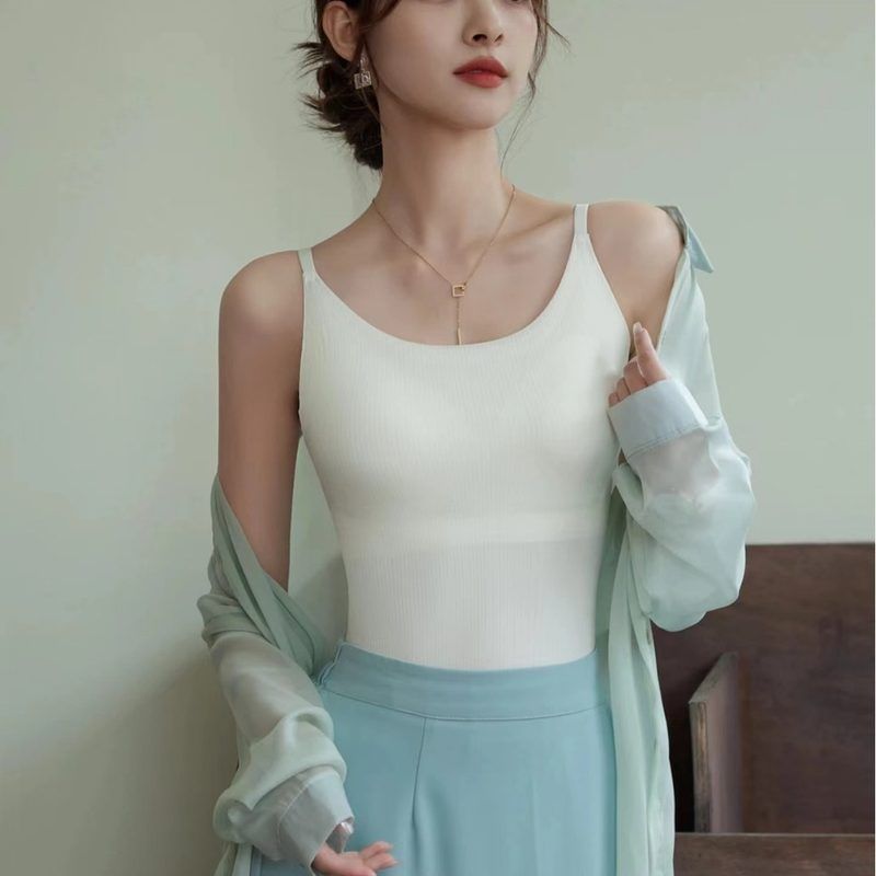 抖音爆款无痕吊带打底美背文胸一体式带胸垫内衣女中长款百搭背心