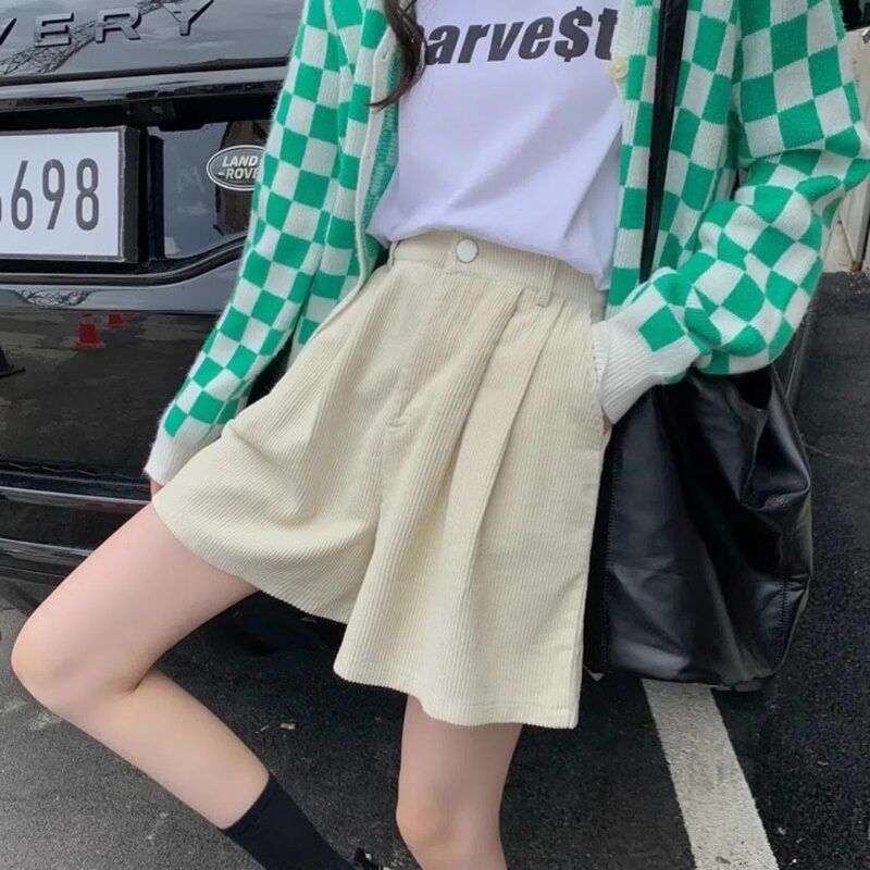 女高腰冬季灯芯绒秋季短裤长靴