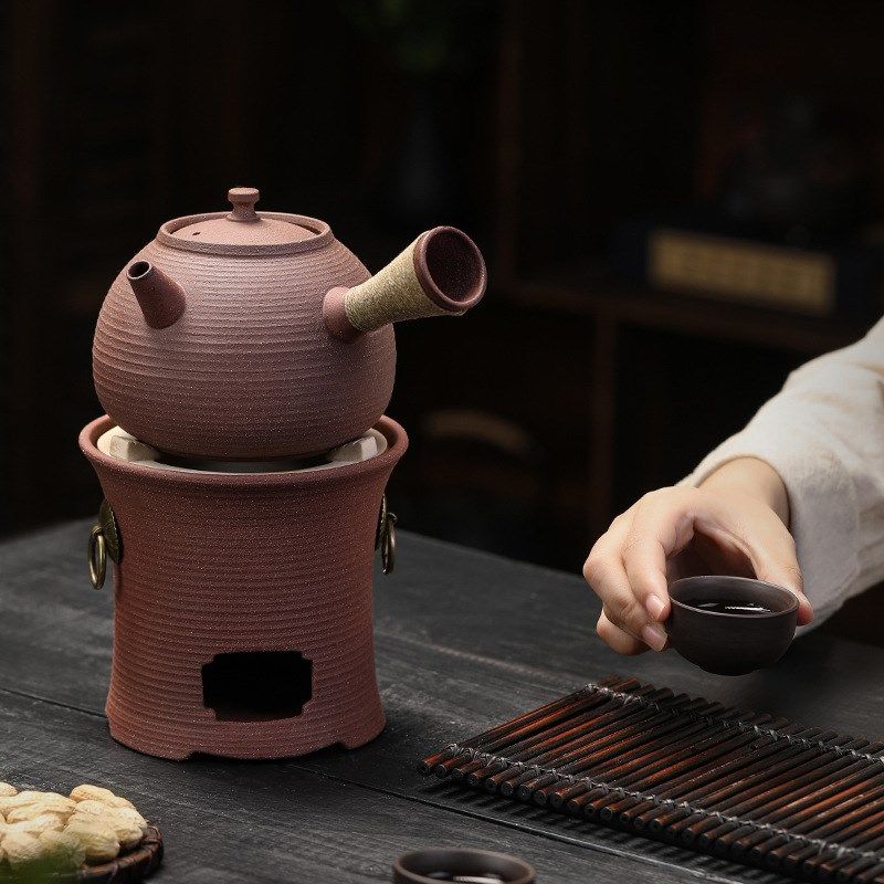 速发罐罐茶炉茶壶侧把砂铫跳盖壶红泥小火煮功夫茶具围炉煮套陶壶