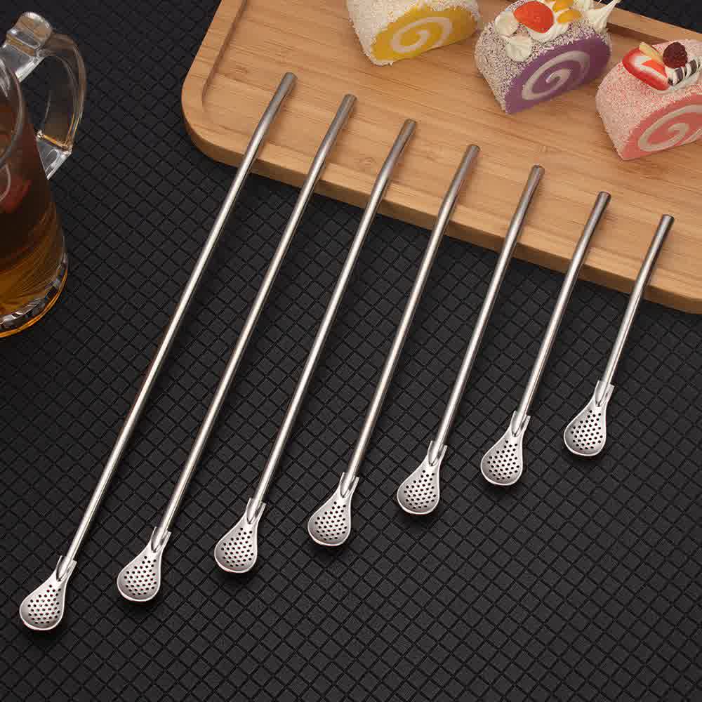 速发果长加款吸管勺子04不锈钢两用高颜值过滤新汁花茶喝汤搅拌