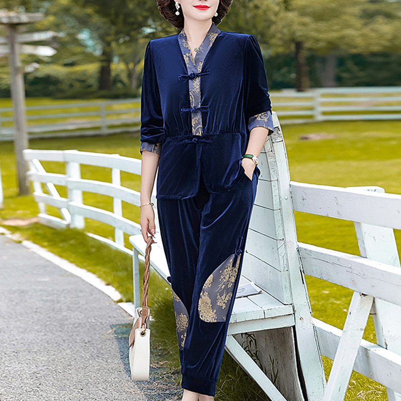 速发中老春人妈妈年秋岁装运动服套装60多冬70老太太奶奶金丝绒上