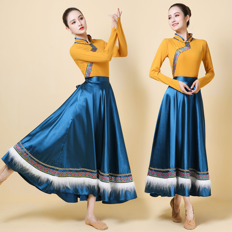 速发演与影新藏族舞藏族舞蹈服表族藏花半身裙广场裙舞艺考大摆裙