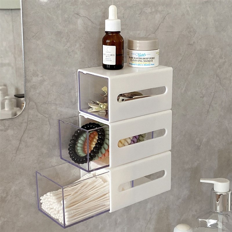 速发杂室化妆棉棉签收纳盒壁挂抽屉式卸妆头置物架棉绳发饰小浴物