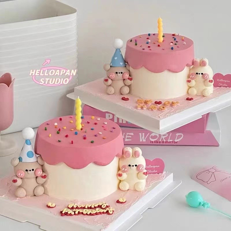 速发is复古可爱立体兔子蛋糕装饰摆件情侣周年纪念日生日插件