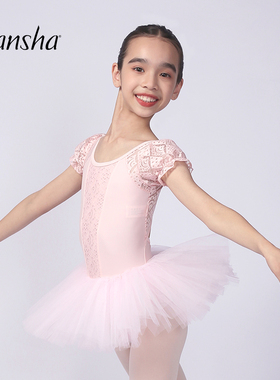 速发2024 法国T沙儿童芭蕾舞蹈服三UTU裙纱网练功裙泡泡袖演出服