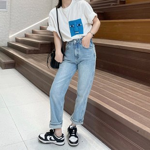 速发浅色小管子直筒裤2025年新款大码高腰牛分裤九仔烟个裤