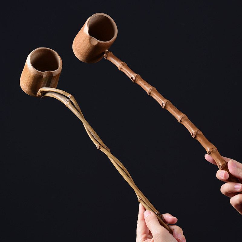 速发竹制大长柄分茶勺 煮茶分茶器复古勺子日式水勺茶器公道杯