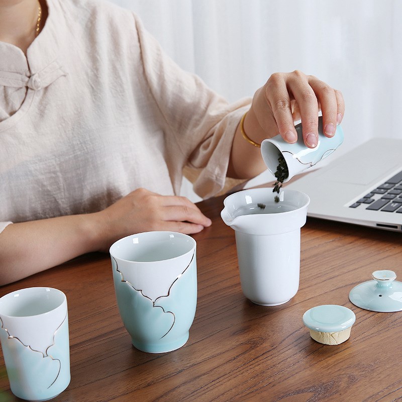 速发快客杯日式一壶二两杯户外陶携旅行便瓷茶壶茶杯家用功夫茶套