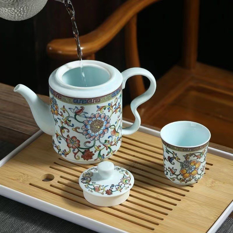 速发陶大梁功夫茶具套装家用送礼国潮风瓷号提彩茶壶茶杯整套包邮