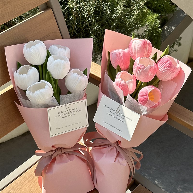 速发韩式小清新手感郁金香花拍照道具手捧花创意花束神节
