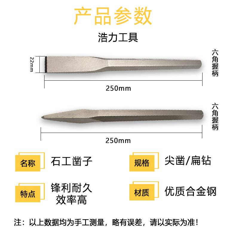 速发凿子石工破石头錾具扁头石子劈工器手工水泥尖凿平头石匠钢凿