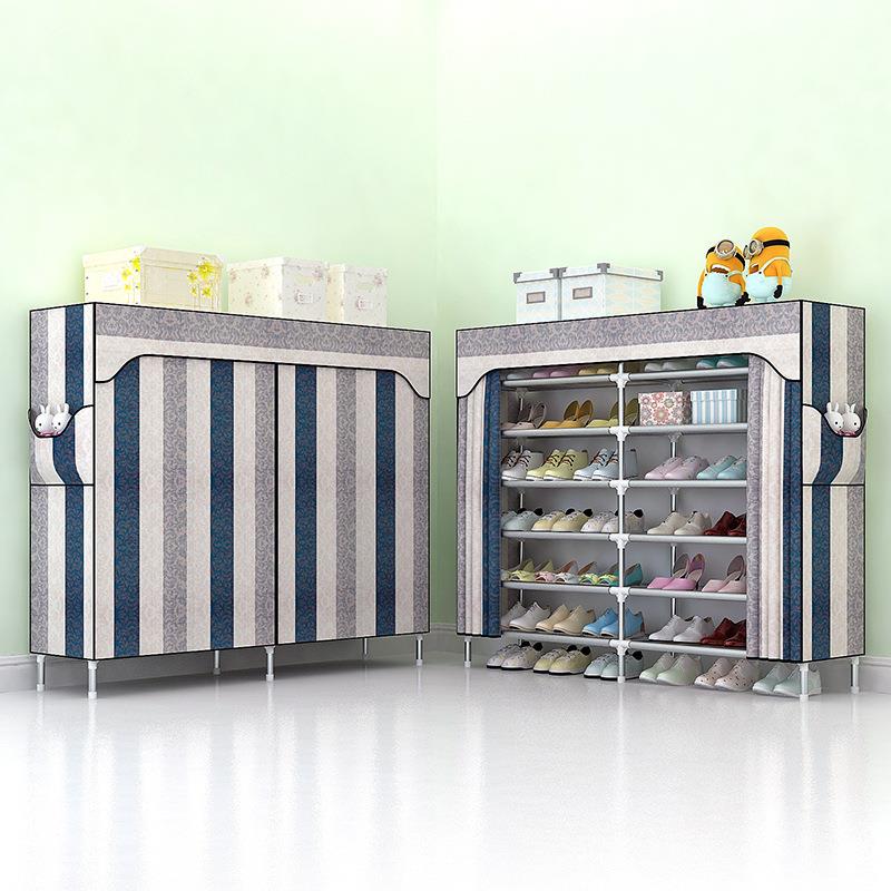 直销新款简易鞋柜塑料钢架组装多功能双排收纳鞋架单排省空间