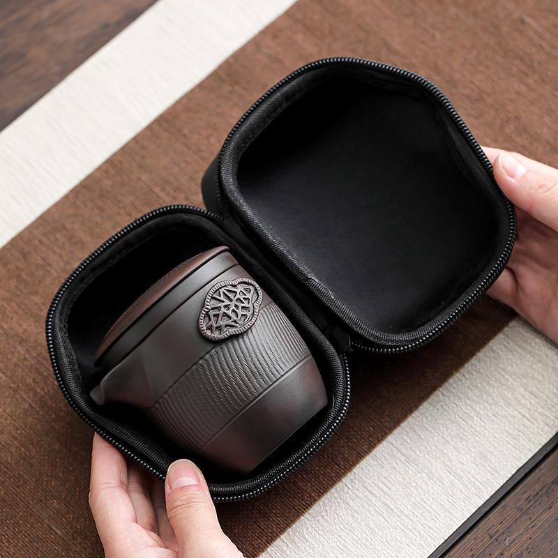 直销新款紫陶旅行茶具套装便携包户外快客杯陶瓷泡茶杯一壶两杯茶