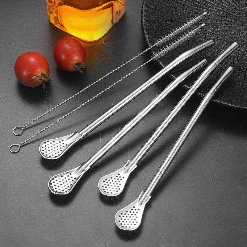 直销新款直销04花茶过滤吸管勺马黛茶创意不锈钢吸管果汁咖啡搅拌