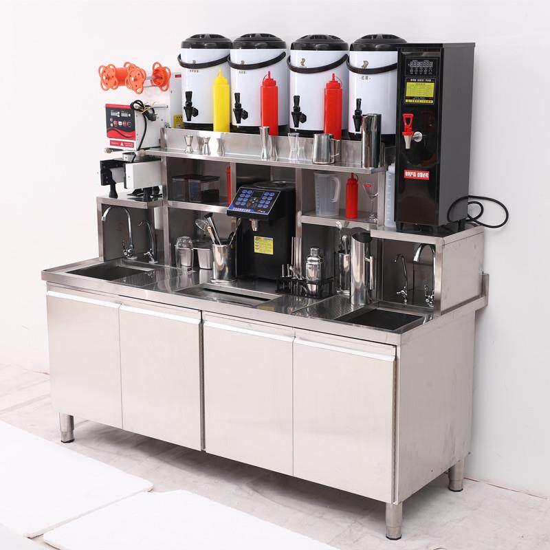 直销新款奶茶操作台不锈钢奶茶店水吧台冷藏咖啡工作台冰箱雪克台