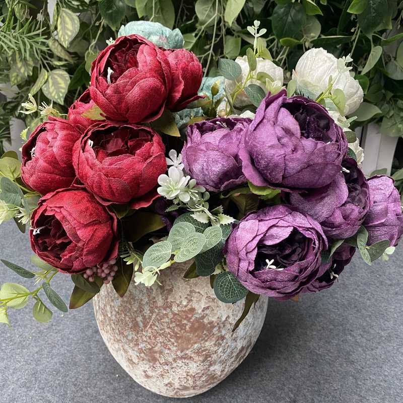 新款直销11叉钻石绒牡丹婚庆婚礼路引假花墙家居客厅桌面摆设仿真