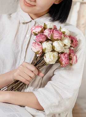 直销新款仿真花INS风烤边手札玫瑰家居装饰跨境婚庆假花MW66786