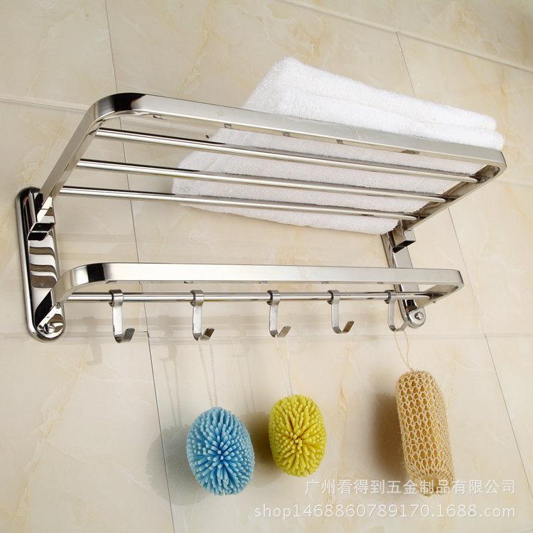 直销新款304不锈钢毛巾架卫生间浴巾架浴室挂件置物架高档纯抛光