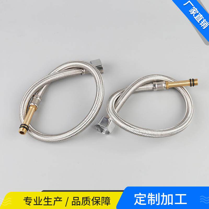 直销新款304不锈钢丝编织冷热水龙头进水管铜单头杆厨房软管波纹