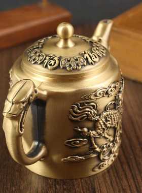 直销新款全黄铜创意大容量麒麟茶壶功夫茶壶山水壶家居办公室茶具