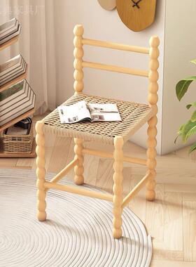 法式实木餐椅藤编椅葫爆42245芦圆椅椅茶室茶椅网红椅百搭餐柱椅