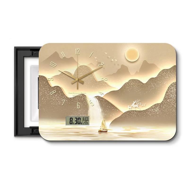 金山电表箱XSX装饰画轻奢山水挡遮配电箱电闸盒带日照钟表万年历