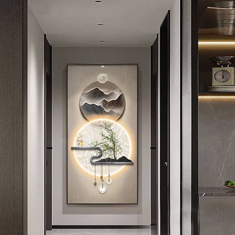 入户玄关装饰画现代轻奢高档壁画正对门竖版九鱼图走廊过道挂画图片