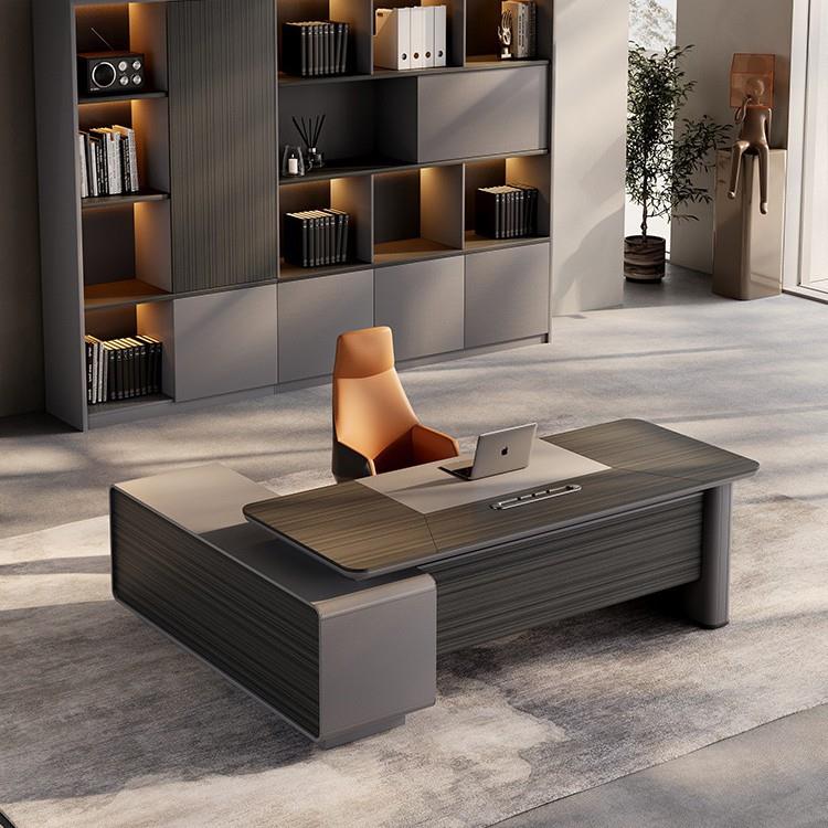 老板桌办公书桌意式极现简代简约L型总领导办公室桌电裁无品牌/脑