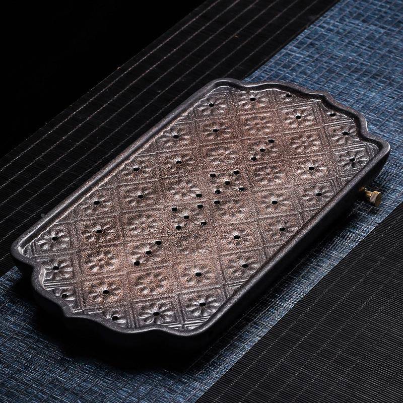 茶日式鎏台金铁釉雏菊家盘小号用蓄水排水BWC两用干泡盘陶瓷茶茶