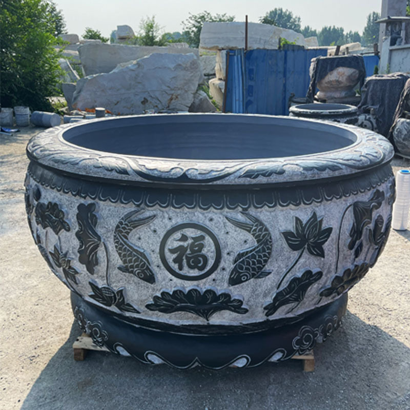 仿古石雕荷花鱼缸庭院别墅摆件