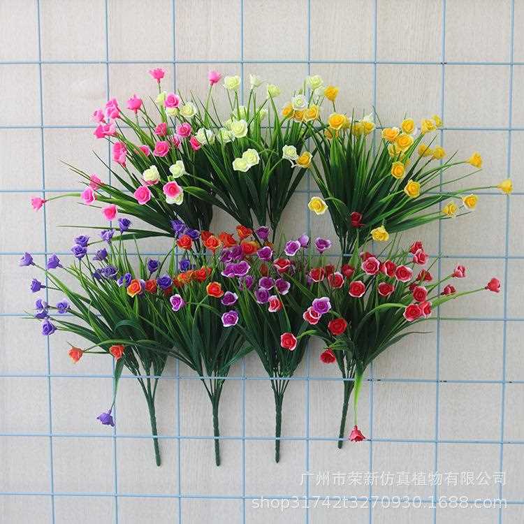 直销新款7叉塑料水仙假花仿真满天星小玫瑰 户外庭院摆放人造花艺
