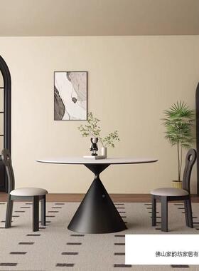 法洽谈桌岩板圆形餐桌纯白桌色现简约圆小户型家XPJ53dPA用饭桌代