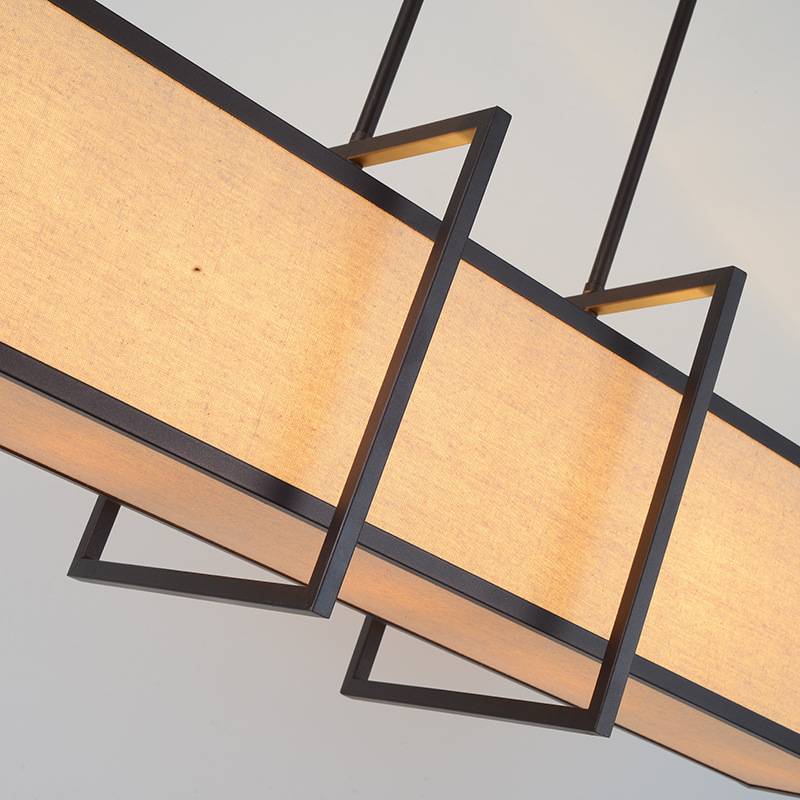 新中式吊灯长方形餐厅客厅灯酒店仿古吧台创意铁艺led布艺灯罩