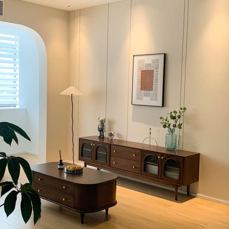 全实木茶几美式轻奢椭圆形小户型简约客厅抽屉收纳茶桌电视柜组合