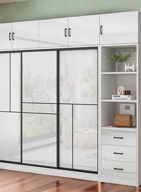 实木衣家用卧室推拉门橱现代简经AFP济衣型亮面约储物收纳简易柜