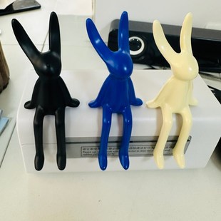 简约样板房客厅酒店大堂创意黑白长耳朵大白兔子软装饰品摆件