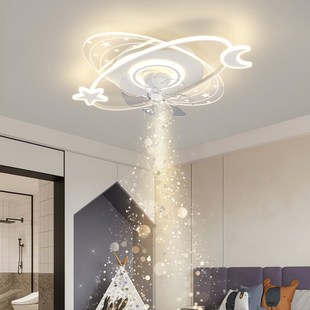 儿童房间风扇灯简约2024年新款 卧室吸顶灯可摇头隐形电扇灯具
