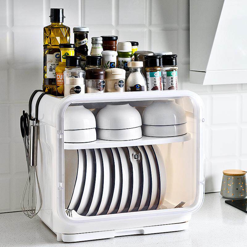 厨房碗筷置物架大号双层碗碟沥水餐具调味料调味盒收纳盒塑料碗柜