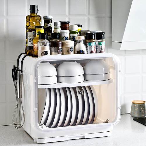 厨房碗筷置物架大号双层碗碟沥水餐具调味料调味盒收纳盒塑料碗柜